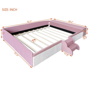 English Elm Queen Velvet Daybed with Built-in Stairs Gas Lift Storage and Padded Safety Rails Pink+White SF000203AAH