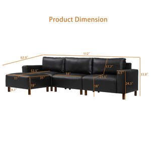 English Elm Modern Pu Leather L-shaped Sectional with Convertible Ottoman Chaise for Living Rooms Black W1097S00261
