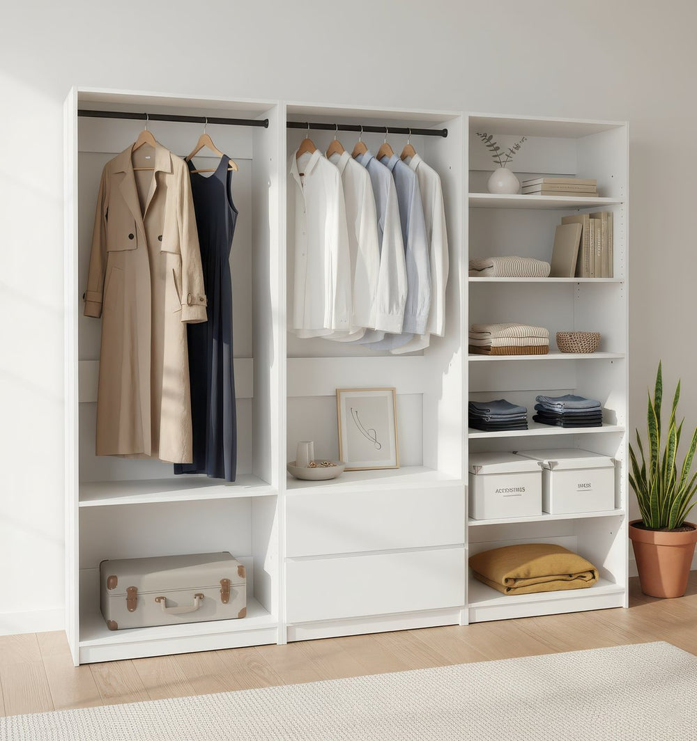 English Elm Prosper Freestanding White Walk-In Wood Closet System – Durable Melamine Oak Finish, Ample Modular Storage B040S00141