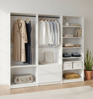English Elm Prosper Freestanding White Walk-In Wood Closet System – Durable Melamine Oak Finish, Ample Modular Storage B040S00141