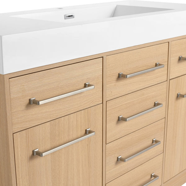English Elm 48" Freestanding Bathroom Vanity with Resin Sink, Original Oak Finish, 2 Doors & 6 Drawers, Plywood W1972P315227