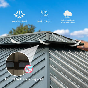 English Elm 14x22FT Hardtop Gazebo Metal Pavilion with Galvanized Double Roof, Aluminum Frame, Gutter, Curtains & Netting Grey W1859S00105