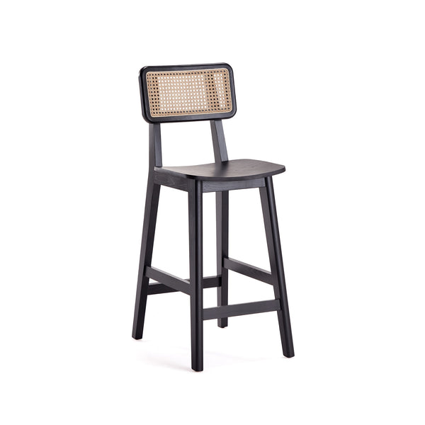 English Elm Versailles Cane Back Wood Counter Stool with Solid Ash Frame, Rattan Seat, 275 lb Capacity, Fully Assembled Black+Natural B365P398062
