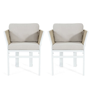 English Elm Outdoor Woven Rattan Aluminum Dining Chairs Set of 2 Coastal Patio Seating Beige,White N779P368549W