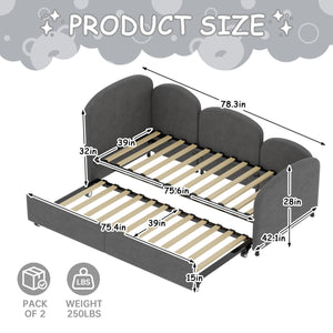 English Elm Twin Flower Velvet Daybed Frame with Pull-Out Storage Drawer, Modern Plush Sofa Bed for Kids Dark Gray W395S00114