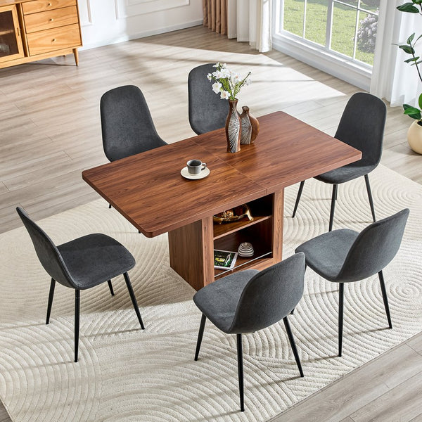 English Elm Expandable Dining Set with Pu Leather Chairs Modern Mdf Table Seats up to Eight W1151S04713