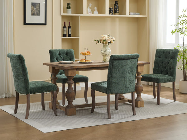 English Elm Upholstered Chenille Tufted Dining Chairs Set of 2 with Curved Wood Legs Club Style Olive Green W1143P457782