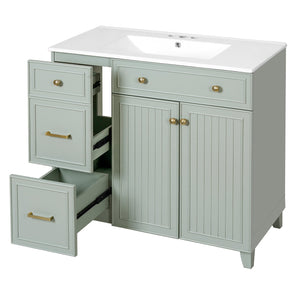English Elm 36" Modern Bathroom Vanity with Ceramic Sink, Soft-Close Doors, Double-Layer Drawer & Storage Elegance Green N729P289163F