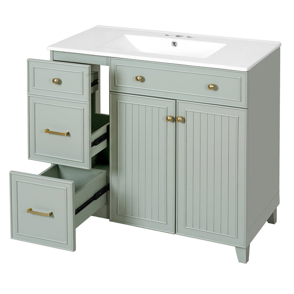 English Elm 36" Modern Bathroom Vanity with Ceramic Sink, Soft-Close Doors, Double-Layer Drawer & Storage Elegance Green N729P289163F