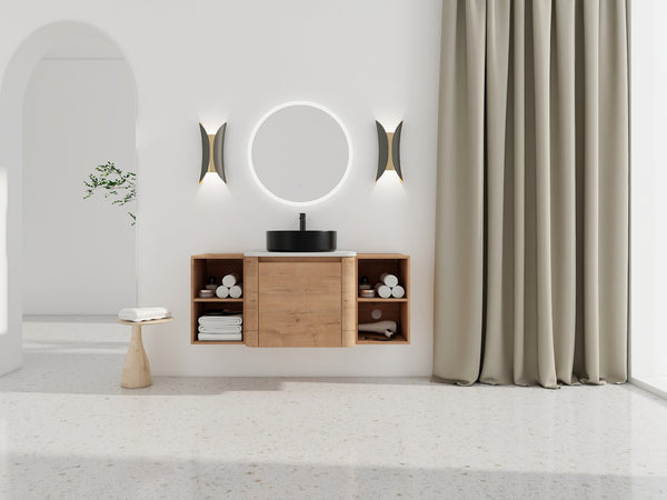 English Elm 48'' Wall-Mounted Bathroom Vanity With Soft-Close Door, Elegant Ceramic Sink & Ample Storage Shelves W999S00409