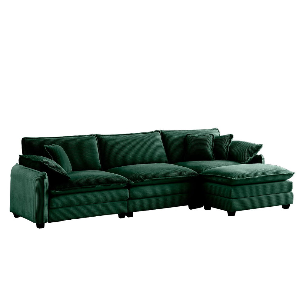 English Elm Oversize L-Shaped 3-Seater Sectional Sofa In Green Corduroy With Ottoman For Stylish Living Spaces W714S00737-GIGA