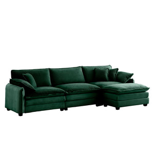 English Elm Oversize L-Shaped 3-Seater Sectional Sofa In Green Corduroy With Ottoman For Stylish Living Spaces W714S00737-GIGA
