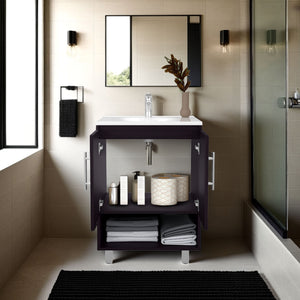 English Elm Texas Wenge Freestanding Bathroom Vanity Cabinet with Double Doors, Open Shelf, Elevated Base for Sink Installation and Organized Storage B128P375288