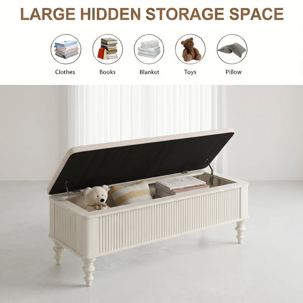 English Elm 50.8-inch Linen Upholstered Storage Bench Rubberwood Frame Lift Top Entryway Bedroom Seat Beige W5819P481610