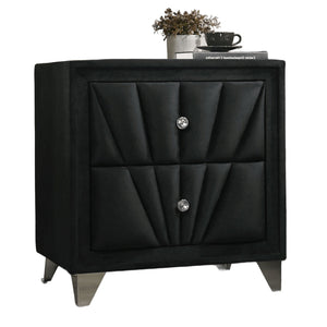 English Elm Gorgeous Art Deco Upholstered Nightstand with Velvet Finish, Glass Top, Crystal Knobs & Chrome Legs Black 29 L x 20 W x 25 H B2741P320907