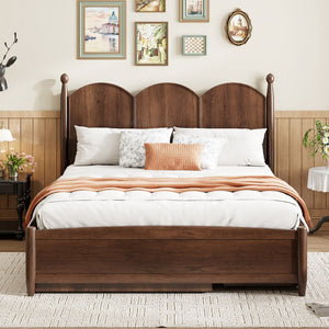 English Elm Queen Size Platform Bed With Twin Xl Trundle & 2 Spacious Drawers - Elegant Walnut Design Upgrade N820S00025D-GIGA