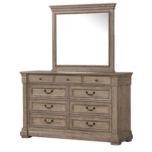 English Elm Weathered Gray Elm Veneer Dresser with Mirror Dovetail Drawers for Modern Bedroom B2741S00932
