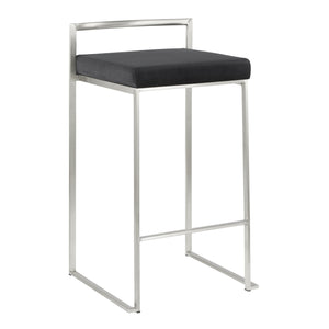 English Elm Fuji Contemporary Stackable Counter Stools - Sleek Stainless Steel & Plush Black Velvet Cushion Pair B202P221930