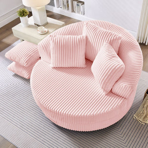 English Elm 360° Swivel Round Corduroy Lounge Chair Oversized Sculptural Seat for Living Room Pink W3705S00040