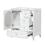 English Elm 30" Bathroom Vanity With Sink, Bathroom Vanity Cabinet With Three Drawers and Door, Solid Wood and Mdf, White