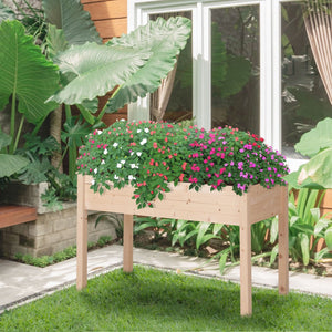 English Elm Outsunny Elevated Wooden Planter Box, 48" X 22", Ergonomic Garden Bed With Self-Drainage For Herbs, Veggies, Flowers, Perfect For Patios And Balconies! W2225P174407-GIGA