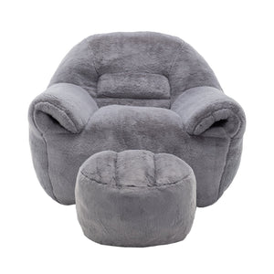 English Elm Bean Bag Chair - Luxurious Faux Fur Sofa With Footstool For Cozy Comfort In Living Room & Bedroom W2200P326904
