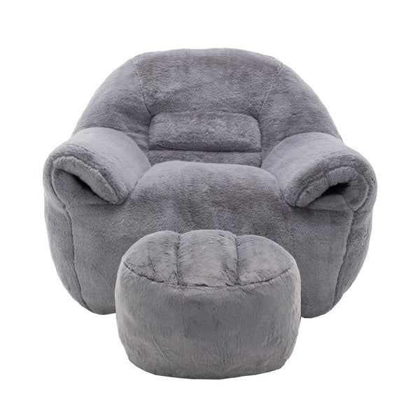 English Elm Bean Bag Chair - Luxurious Faux Fur Sofa With Footstool For Cozy Comfort In Living Room & Bedroom W2200P326904