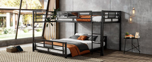 English Elm L-shaped Steel Twin Over Full Bunk Bed Corner Frame with Guardrails for Kids N750P196510B