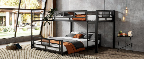 English Elm L-shaped Steel Twin Over Full Bunk Bed Corner Frame with Guardrails for Kids N750P196510B