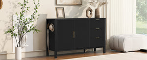 English Elm U-Style Modern Wave-Pattern Sideboard With 3 Drawers & Hooks - Stylish Storage For Any Room N711P345172B-GIGA