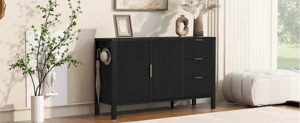 English Elm U-Style Modern Wave-Pattern Sideboard With 3 Drawers & Hooks - Stylish Storage For Any Room N711P345172B-GIGA