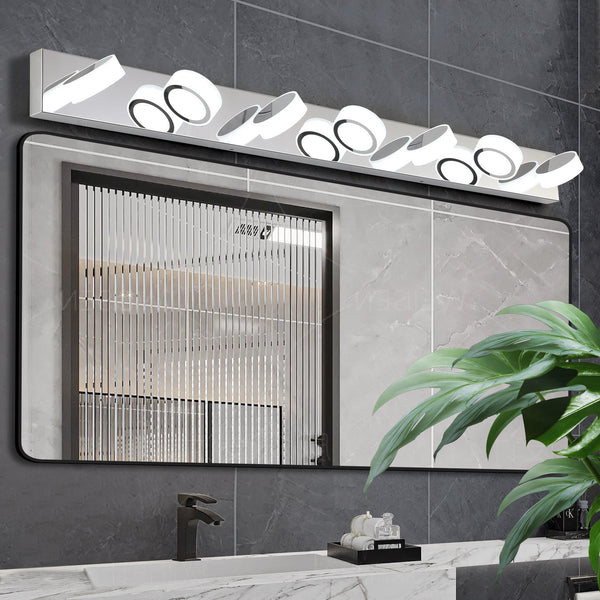 English Elm 52" Modern 7-Light Led Bathroom Vanity Light Fixture - Dimmable Chrome With Frosted Acrylic Shades W2312P374893