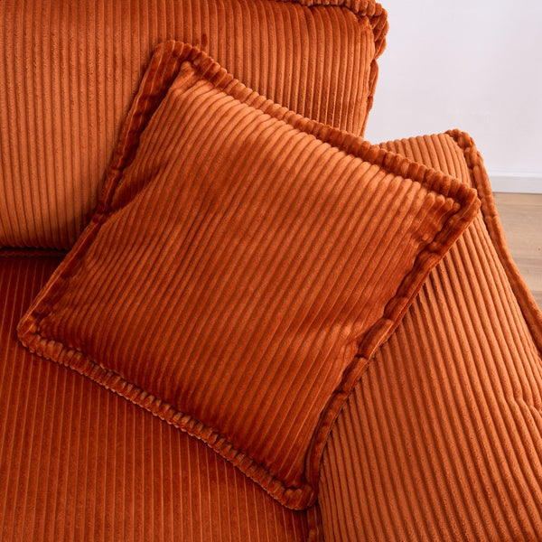 English Elm Corduroy Plush 2-Seat Sofa with 2 Back Cushions, Toss Pillows & Ottomans — Deep Seat Comfort Orange W2363S00066
