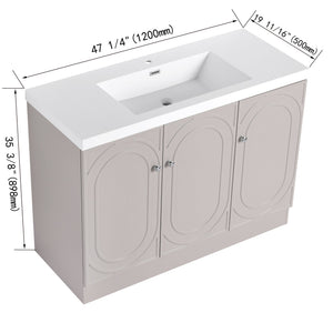 English Elm 48" Freestanding modern bathroom vanity with integrated white resin sink, soft-close doors, durable plywood finish khaki W999S00337