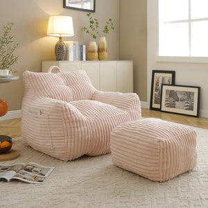 English Elm Giant Plush Bean Bag Chair with Armrests and Footstool for Ultimate Comfort, Durable Corduroy Lounge Sofa Pink W1117P309393