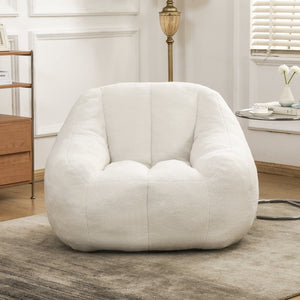 English Elm Bean Bag Chair Oversized Faux Fur Memory Foam Lounge Seat for Dorm or Living Room White W2200P243723