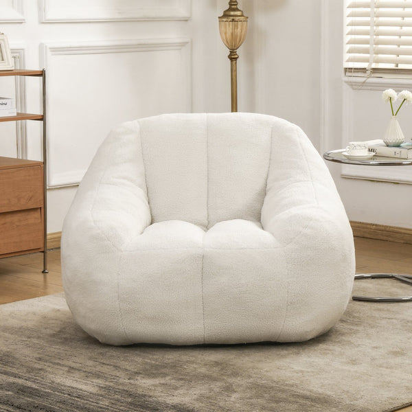 English Elm Bean Bag Chair Oversized Faux Fur Memory Foam Lounge Seat for Dorm or Living Room White W2200P243723