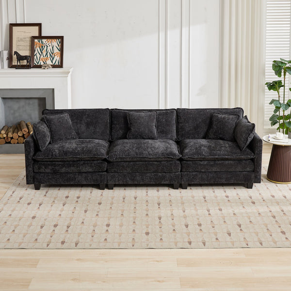 English Elm Cloud Modular Three Seat Sofa Chenille Upholstered with Double Layer Cushions for Living Room Black W1143S00052