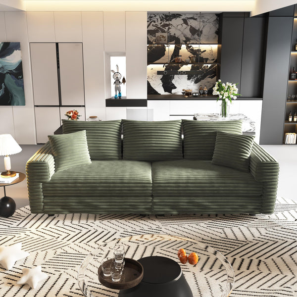 English Elm 82.7 Plush Corduroy 3-Seat Sofa – Modern Deep Seat Convertible Cloud Couch with Foam Pillows Green W1885S00144