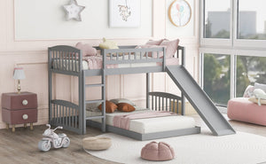 English Elm Twin Over Kids Bunk Bed with Built-in Slide Solid Pine Frame Gray Finish LT100514AAE