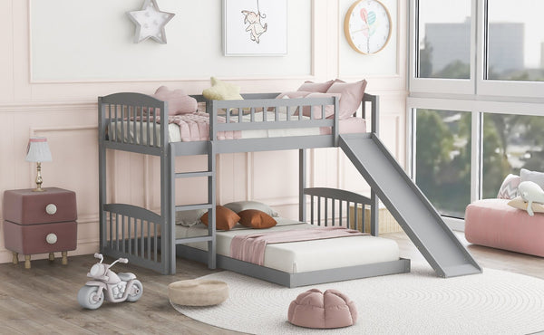 English Elm Twin Over Kids Bunk Bed with Built-in Slide Solid Pine Frame Gray Finish LT100514AAE