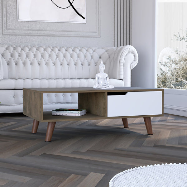 English Elm Oslo Engineered Wood Coffee Table 2.0 — Multicolor, Superior Top, Open Shelf & Drawer Storage, Stylish Legs B200P188811