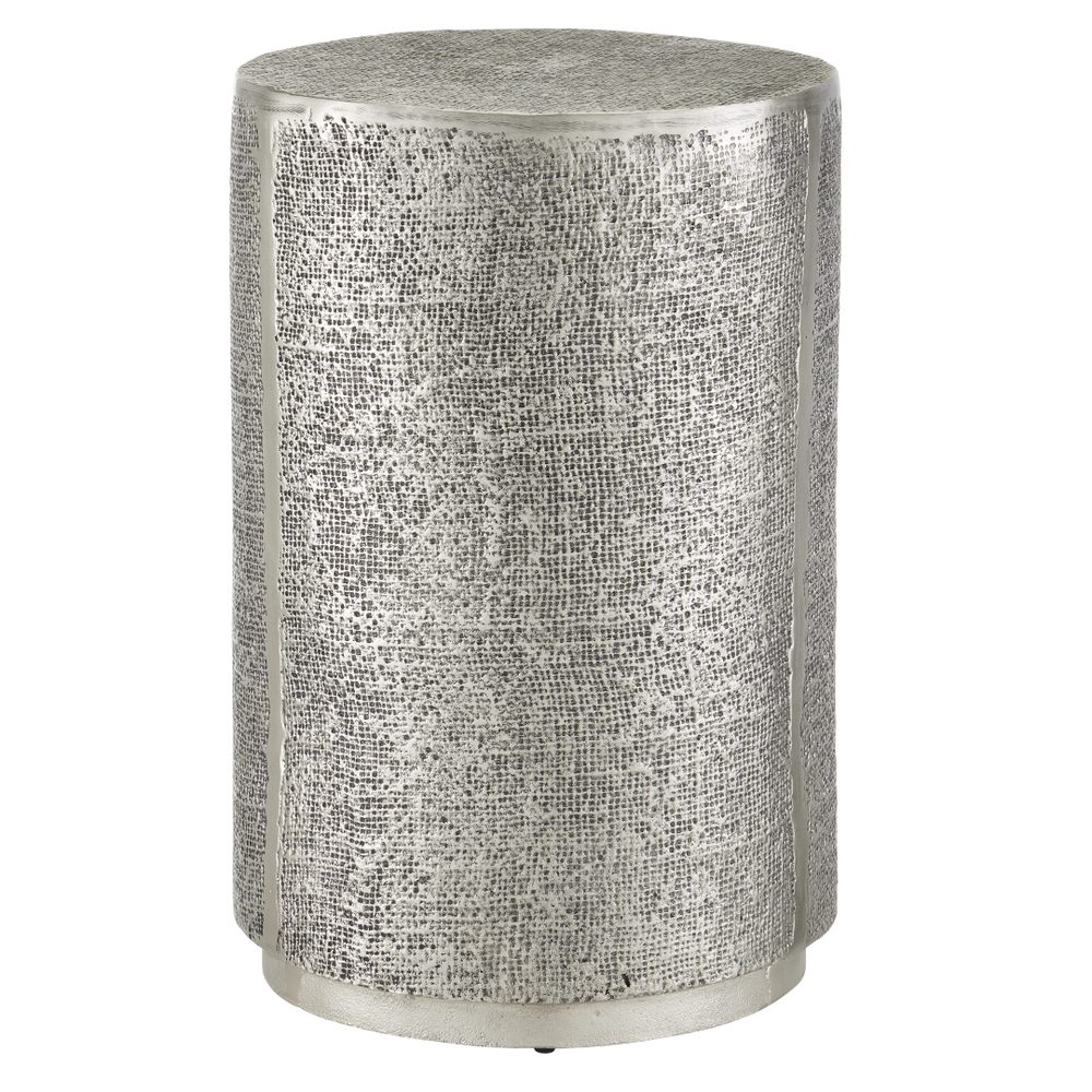 Kabeen Silver Accent Table - Handcrafted Antique Aluminum Design, Textured Industrial Elegance
