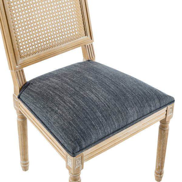 English Elm [set of 2] French Provincial Rubberwood Dining Chairs with Cane Back and Fluted Legs Blue Gray N767P375346U