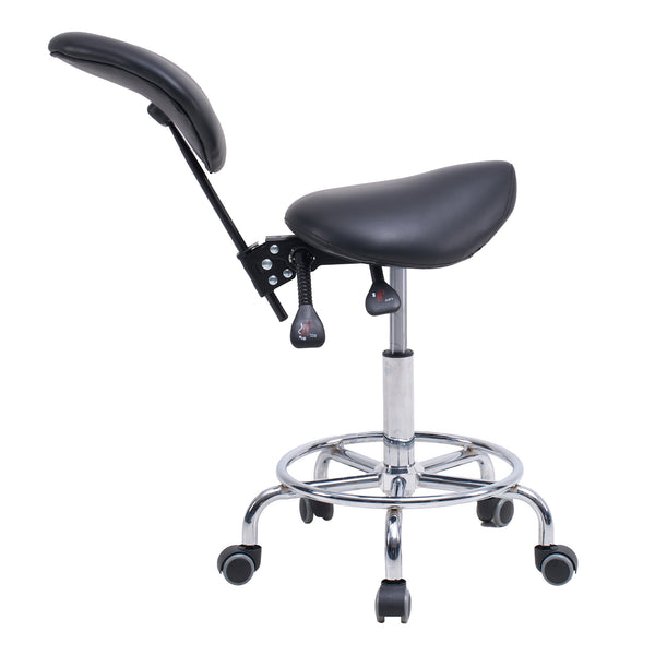 English Elm Saddle Ergonomic Swivel Stool with Backrest, Hydraulic Tilt, Footrest & Smooth Wheels for Clinic W2069P342823