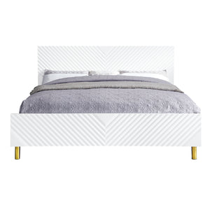 English Elm Gaines High Gloss Finish EK Bed Frame with Wave Pattern Design, 39 Slats, 660lb Capacity, KD Structure Gloss White 85.75 L x 18.74 W x 6.77 H B2726S00480