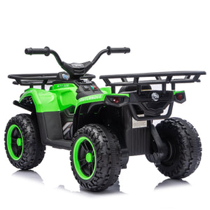 English Elm 24v Dual Motor Kids Atv Ride on with Led Lights Bluetooth Storage Racks Off Road Green W1578P390451