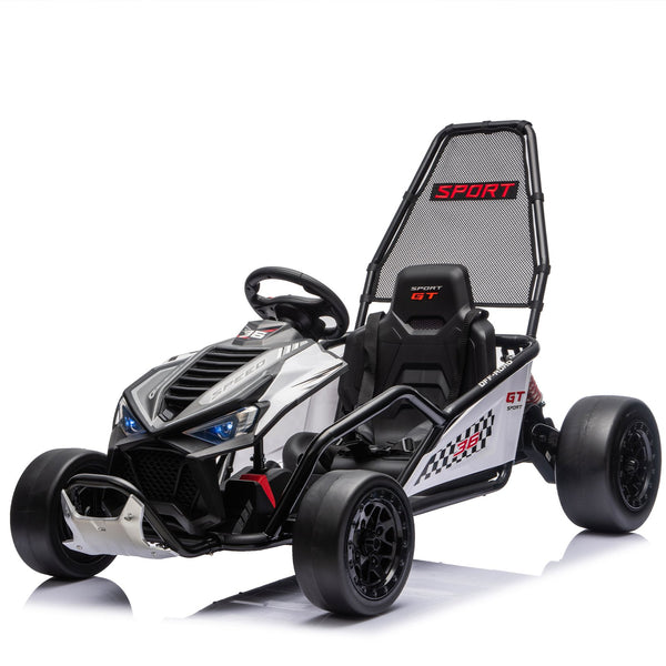 English Elm 24v Dual Motor Kids Go Kart with Drift Mode Roll Cage and Rear Suspension Ages 6 to 12 W1578P454061