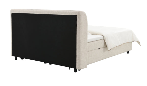 English Elm Adonia Queen Storage Bed Beige Chenille Upholstered Padded Headboard Footboard B2756S00010