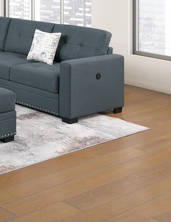 English Elm Casual Tufted Sectional Sofa Set with USB One-Arm Loveseat, Nailhead Trim, Pillows & Ottoman - Sleek Comfort and Versatile Configuration Dark Gray 59 L x 40 W x 27 H B011S01783